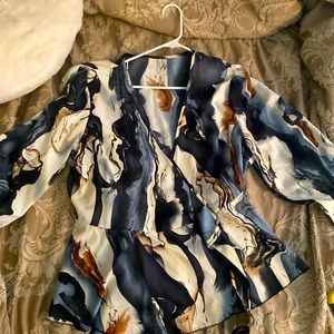 2XL blue marble wrap blouse.